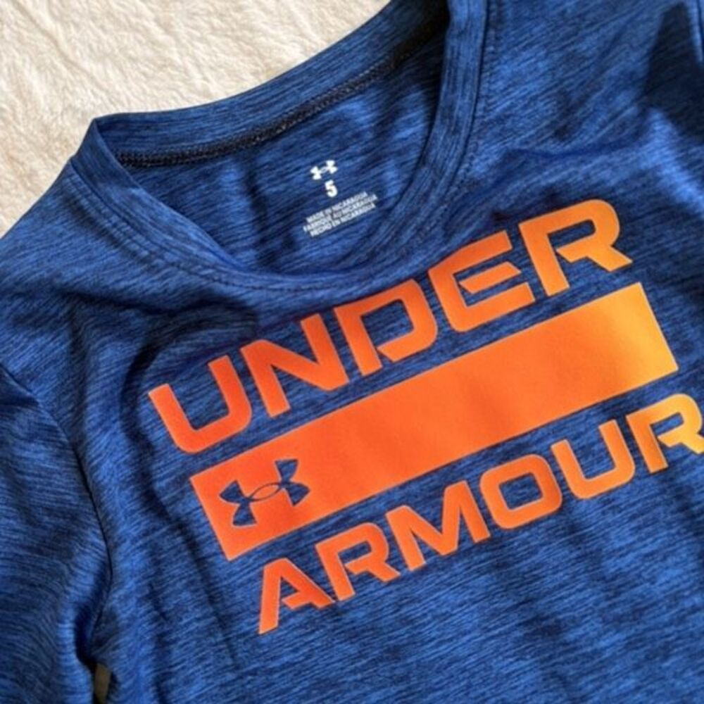 Under Armour Boys Long Sleeve Shirt Blue Orange Size 5